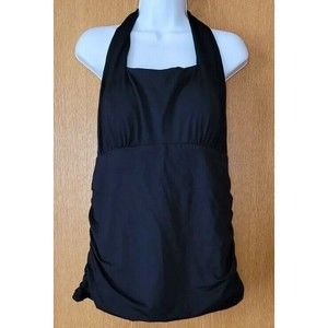 Lands' End Black 16 Halter Tankini Top Swim Ruched Solid Padded Bra NWT